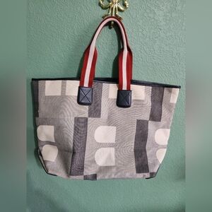 Bally Grey And White Canvas Tote